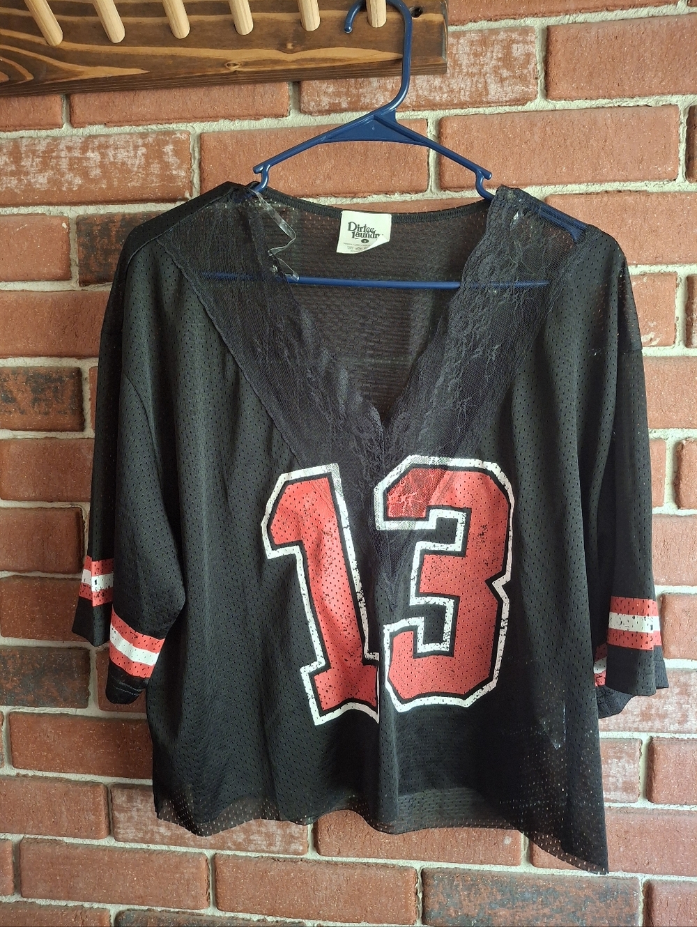 Dirtee Laundry black mesh jersey with red accents